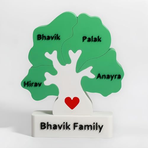 Drawelry Personalisiertes Familie Name 3D Puzzle mit 1-9 Namen Gedruckt Bär Liebe Herz Baum Familie Kunst Puzzles Ornament Heim Büro Desktop Dekor, für Weihnachts Jubiläum Geburtstag Geschenk (A07) von Drawelry