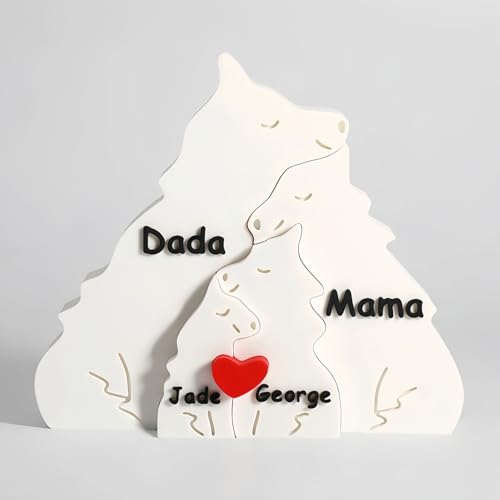 Drawelry Personalisiertes Familie Name 3D Puzzle mit 1-9 Namen Gedruckt Bär Wölf Elefant Katze Familie Kunst Puzzles Ornament Heim Büro Desktop Dekor, für Weihnachts Jubiläum Geburtstag Geschenk (A05) von Drawelry