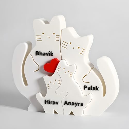 Drawelry Personalisiertes Familie Name 3D Puzzle mit 1-9 Namen Gedruckt Bär Wölf Elefant Katze Familie Kunst Puzzles Ornament Heim Büro Desktop Dekor, für Weihnachts Jubiläum Geburtstag Geschenk (A04) von Drawelry