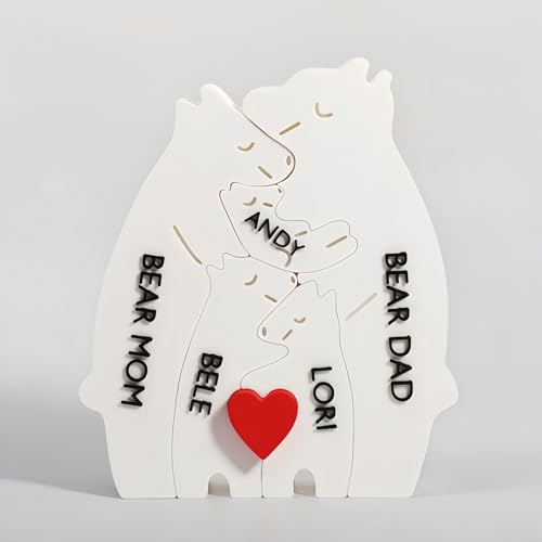 Drawelry Personalisiertes Familie Name 3D Puzzle mit 1-9 Namen Gedruckt Bär Wölf Elefant Katze Familie Kunst Puzzles Ornament Heim Büro Desktop Dekor, für Weihnachts Jubiläum Geburtstag Geschenk (A02) von Drawelry