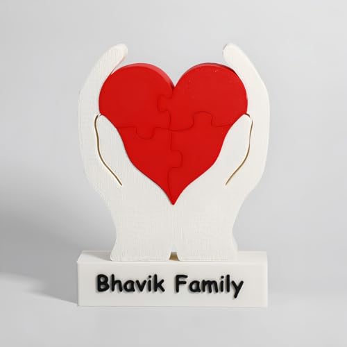 Drawelry Personalisiertes Familie Name 3D Puzzle mit 1-9 Namen Gedruckt Bär Wölf Liebe Herz Familie Kunst Puzzles Ornament Heim Büro Desktop Dekor, für Weihnachts Jubiläum Geburtstag Geschenk (A06) von Drawelry