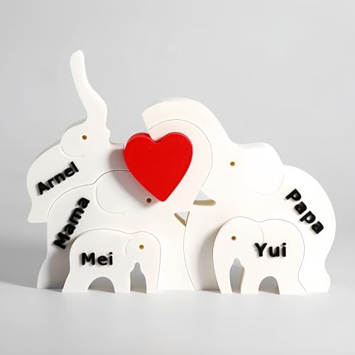 Drawelry Personalisiertes Familie Name 3D Puzzle mit 1-9 Namen Gedruckt Elefant Bär Wölf Katze Familie Kunst Puzzles Ornament Heim Büro Desktop Dekor, für Weihnachts Jubiläum Geburtstag Geschenk (A03) von Drawelry