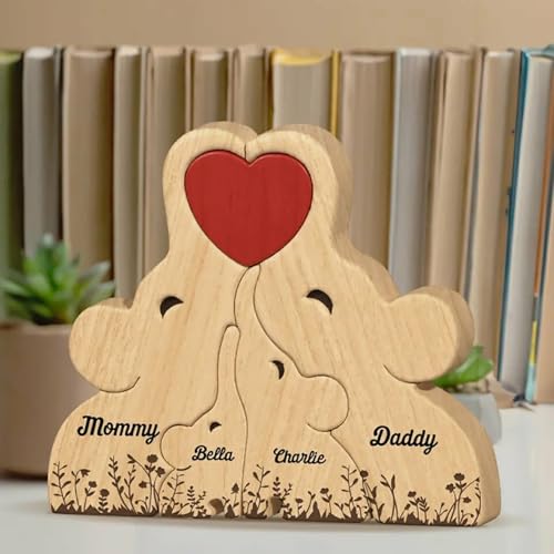 Drawelry Personalisiert Holz Elefanten Puzzle mit 2–8 Familien Namen Gravur Skulptur, Tier Puzzles Statue Ornamente für Home Dekor und Elternteil Kinder Weihnachts Neujahrs Geschenke (B3) von Drawelry