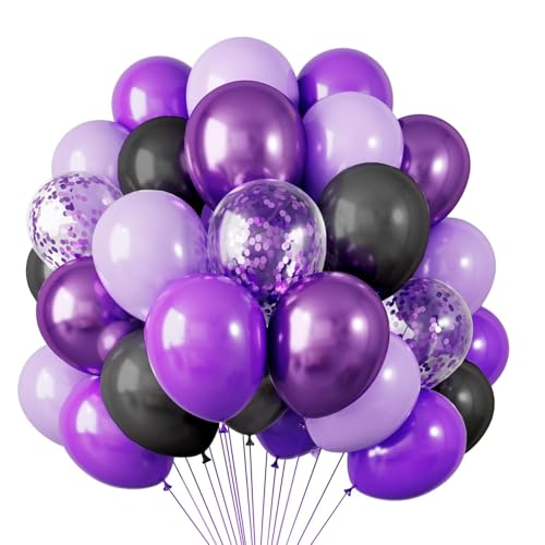 30 Stück Lila schwarze Luftballons und Konfetti Luftballons Set, Lila Party Ballons Metallic Schwarze Helium für Geburtstag Baby Dusche Hochzeit Graduierung Party Dekorationen von Dream HorseX