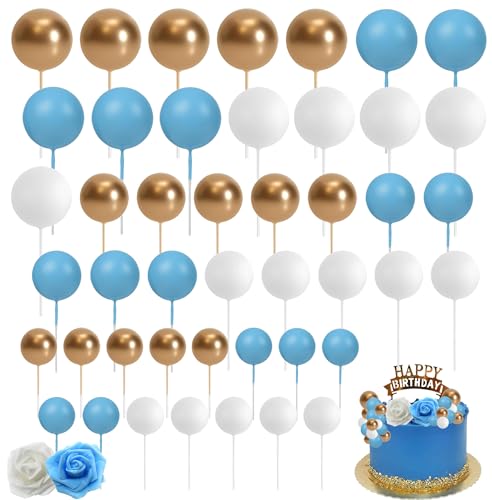 48 PCS Tortendeko Kugel Backen Kuchen Dekorationen DIY Geburtstag Kuchen Dekoration für Geburtstag Party Baby Dusche Hochzeit - (Blau Weiss Gold) von Dream HorseX