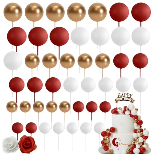 48 Stück Cake-Topper-Kugeln - Kuchen-Deko in Rot, Weiß & Gold - Für Geburtstag, Hochzeit & DIY-Kuchen - Backdekoration aus hochwertigem Material 48 Stück Cake-Topper-Kugeln - Kuchen-Deko in Rot, Weiß & Gold - Für Geburtstag, Hochzeit & DIY-Kuchen - Backdekoration aus hochwertigem Material von Dream HorseX