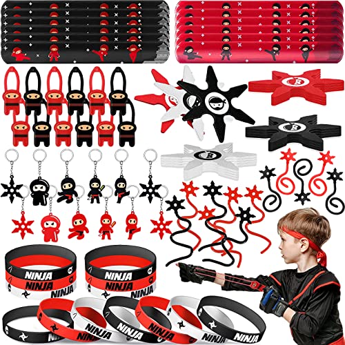 72 Stück Ninja Party Mitgebsel Kindergeburtstag, Jungen Ninja Warrior Themed Party, Ninja Fingerschleuder Fliegendes klebriges Spielzeug Armbänder Schlüsselanhänger, Ninja Geburtstag Mitgebsel von Dream HorseX