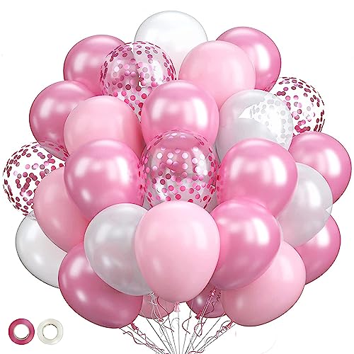 Ballon Rosa, Latex Glitter Ballons mit Bändern, 60 Pcs Rosa Konfetti Helium Ballons, Pailletten Helium Ballon, für Hochzeit und Geburtstag,Graduierung, Baby-Duschen, 12 Zoll/30cm von Dream HorseX