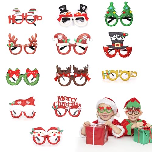 Dream HorseX 12 Stück Lustige Weihnachtsbrillen, Weihnachten Foto Requisiten, Glitzernde Party Brille Rahmen, Weihnachtsbaum Geweih Weihnachtsmann Brille für Weihnachtsfeiern Christmas Party Supplies von Dream HorseX