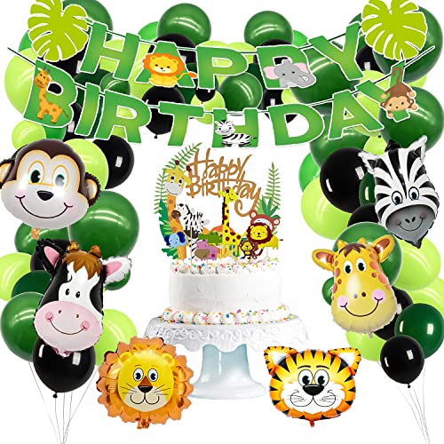 Dschungel Geburtstag Dekoration, Waldtiere Party Dekoration Set, Birthday Decoration, Tier Folienballon Reusable, Dschungel Tiere Geburtstag Deko, Jungle Balloons Forest Animal for Boy Birthday von Dream HorseX