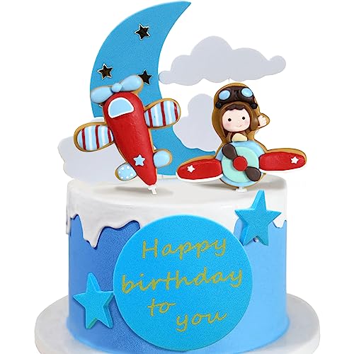 Flugzeug Cake Topper, Flugzeuge Zum Geburtstag Kuchen Dekorieren Topper, Cloud Plane Theme Birthday Party, Geburtstagsdekoration für Jungen, Flugzeug Cupcake für Kinderparty Baby Geburtstag Party von Dream HorseX