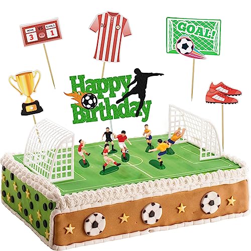 Tortendeko Fussball, Tortenaufleger fussball Deko Set, Fußball Geburtstagstorte Topper, Fussball Deko Geburtstag Kinder, für Jungen Fußball Thema Geburtstag Kuchen Sport Thema Party Dekorationen von Dream HorseX