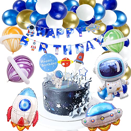 Weltraum Geburtstag Party Dekoration, Weltraum Themen Party Dekoration Jungen, Astronauten Ballon Set mit Happy Birthday Banner, Astronauten Raketen Folienballon, Jungen Birthday Decorations von Dream HorseX