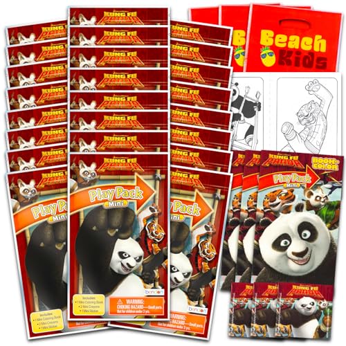 DreamWorks Kung Fu Panda Mini-Partygeschenk-Set – Paket mit 24 Kung-Fu-Panda-Spielpackungen mit Malvorlagen, Aufklebern und mehr, Kung-Fu-Panda-Partyzubehör von DreamWorks