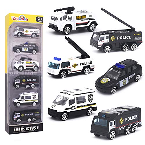 Dreamon Spielzeugautos Polizeiauto Polizeiwagen Fahrzeuge Spielzeug Set Mini Cars für Kinder ab 3 Jahren,6 Pcs von Dreamon