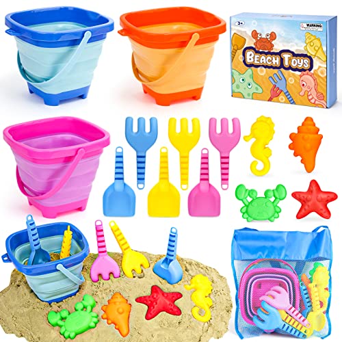 YIMORE Sandspielzeug Set, Reise Sandspielzeug mit Faltbarer Eimer Kinder, 14 PCS Sandkasten Strand Spielzeug für Kinder Jungen Mädchen von Dreamon