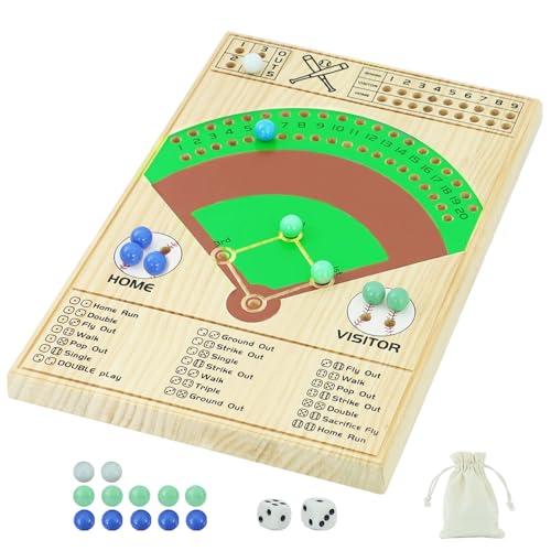 Baseball Dice Board Game Thick Solid Wood Dice and Marble Board Game Fun Color Pattern Double Battle Table Game for Family Party Holiday Gatherings (Log) von Dreamplay Gifts