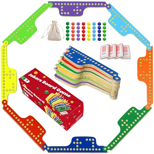 Dreamplay Gifts Colorful Jokers and Marbles Board Game Pegs and Jokers Card Game for 2-8 Players 8 Solid Wood Game Boards 8 Colors 40 Marbles 4 Decks of Cards Cards Full Size Game Set (8color) von Dreamplay Gifts