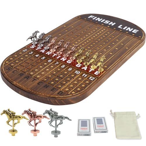 Horse Race Board Game Racing Game Solid Wood with 11 Luxurious Durable Classic Metal Horses with 4 Dice and 2 Boxes of Cards Finish Line Horse Racing Game (Flame) von Dreamplay Gifts