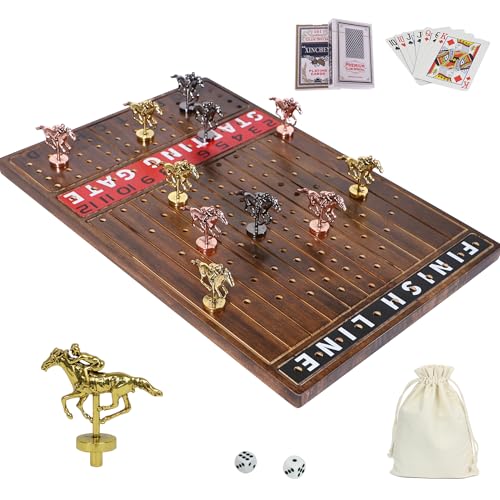 Horse Racing Board Game Solid Wood Horse Race Card and Dice Board Game Luxury Edition Set with 11 Metal Horses,100 Poker Chips,2 Dices and 2 Boxes of Cards (Flame) von Dreamplay Gifts