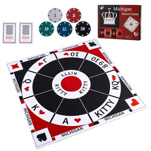 Dreamplay Gifts Michigan Rummy Board Game Set Tripoley Game Felt Mat Foldable Family Original Combination of Joker Rummy,Hearts and Poker Includes 2 Decks of Cards and 200 Numbered Poker Chips (mat) von Dreamplay Gifts