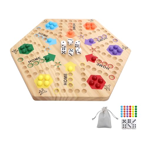 Original Marble Game Wahoo Board Game Double Sided Painted Wooden Fast Track Board Game for 6 and 4 Players 6 Colors 24 Marbles 6 Dice for Family Friends (Small) von Dreamplay Gifts