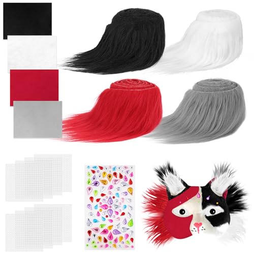 Dreamtop 17 Stück Therian Katzenmaske inklusive selbstklebende Filzstofffolie, Plüsch Kunstfellaugen, Kunststoffnetzfolie,Diamantaufkleber zu malen DIY Katze für Cosplay Maskerade Party von Dreamtop