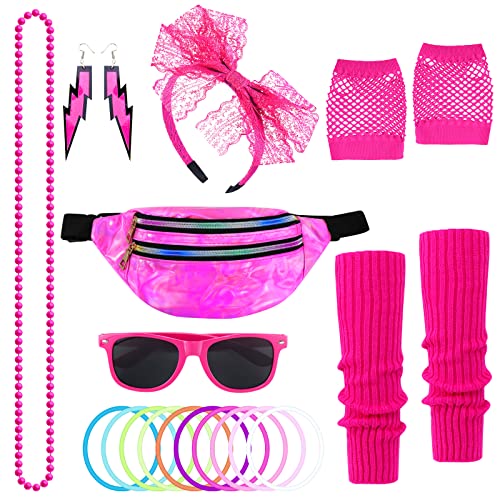 Dreamtop 20Pcs 80er Jahre Accessoires für Frauen, 80er Gürtel Tasche Jahre Stirnband Spitze Ohrringe Fischnetz Handschuhe 80er Jahre Frauen Neon Beinwärmer für 80er Kostüm Cosplay Requisiten von Dreamtop