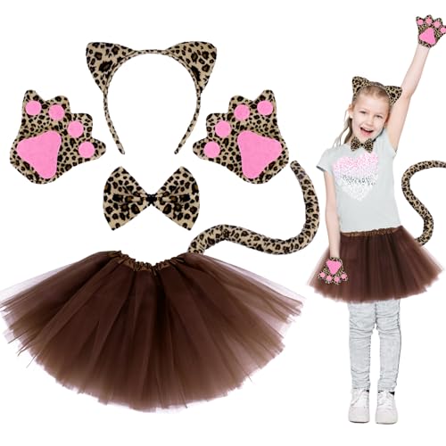 Dreamtop Leoparden kostüm Kinder Tutu Rock mit Leoparden Ohren Haarreif Schwanz Krawatte Handschuhe Dschungel kostüm Tierkostüm Set für Karne von Dreamtop