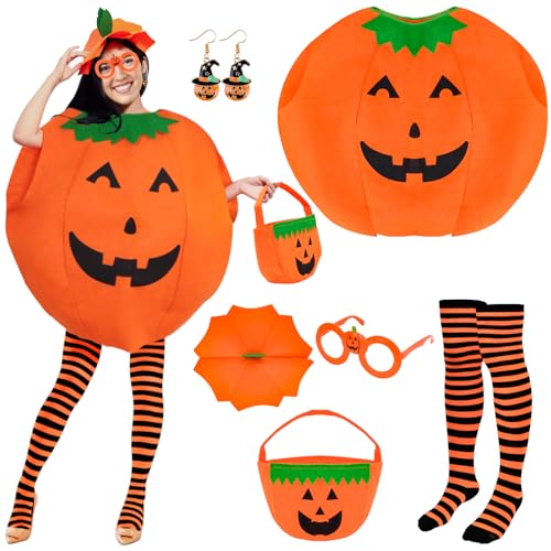 Dreamtop 6 Stück Kürbis Kostüm Erwachsene Halloween Kostüm Erwachsene kürbisanzüge mit Kürbis Hut Süßigkeiten Tasche KürbisGläser Overknee Socken für Frauen Halloween Party Dreamtop 6 Stück Kürbis Kostüm Erwachsene Halloween Kostüm Erwachsene kürbisanzüge mit Kürbis Hut Süßigkeiten Tasche KürbisGläser Overknee Socken für Frauen Halloween Party von Dreamtop