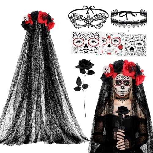 Dreamtop Halloween Kostüm Damen Dia De Los Muertos Haarreif Tag der Toten Kostüm Haarreif und Halloween Gesicht Tattoos Karneval Schleier Gesichtsstattoo Tag der Toten Haarschmuck Dreamtop Halloween Kostüm Damen Dia De Los Muertos Haarreif Tag der Toten Kostüm Haarreif und Halloween Gesicht Tattoos Karneval Schleier Gesichtsstattoo Tag der Toten Haarschmuck von Dreamtop