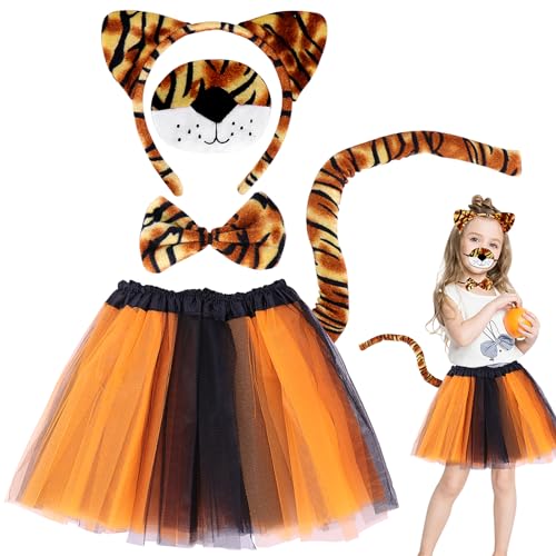 Dreamtop Tiger kostüm Kinder Tutu Rock mit Tiger Ohr Stirnband Schwanz Nase dschungel kostüm Tierkostüm Set für Karneval Cosplay Party von Dreamtop