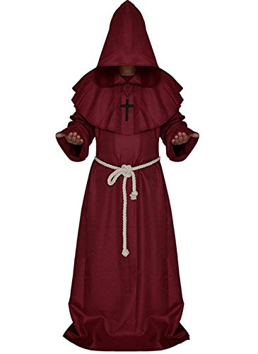 Dreamture Friar Mittelalter Mönch Renaissance Priester Robe Kostüm Cosplay - Rot - Large von Dreamture