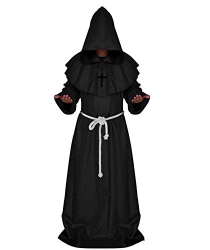 Dreamture Friar Mittelalter Mönch Renaissance Priester Robe Kostüm Cosplay - Schwarz - Medium von Dreamture