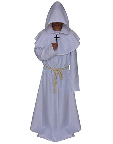 Dreamture Friar Mittelalter Mönch Renaissance Priester Robe Kostüm Cosplay - Weiß - Large von Dreamture