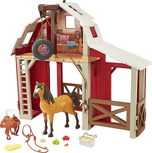 Mattel Spirit Pferdestall Spielset mit Pferd Spirit, Stall, 3 Spielbereichen und 10 Spielteilen, tolles Geschenk für Kinder ab 3Jahren, HDK56 von Mattel