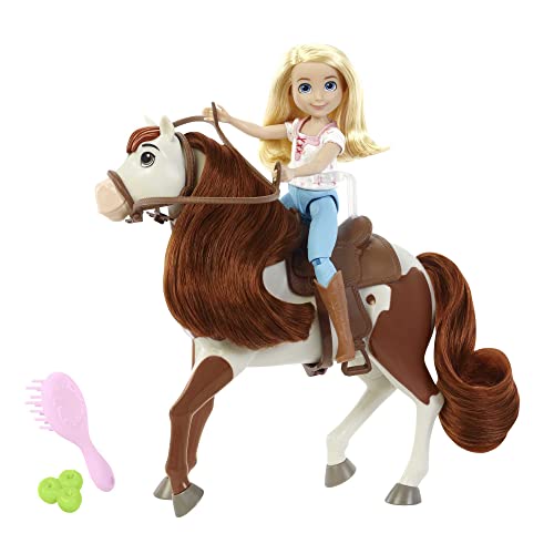 Dreamworks Spirit HFB91 - Abigail-Puppe (18 cm, bewegliche Gelenke), Bürste, Apfel-Leckerlis & Pferd Boomerang (20 cm) mit weicher Mähne und Schweif, Geschenk für Kinder ab 3 Jahren von Mattel