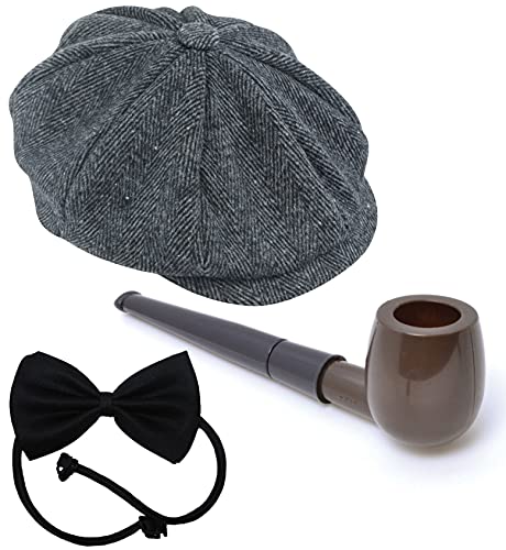 Dreamzfit - Erwachsene 1920er Jahre MOB Gangster Paten Pimp Flapper Kostüm Set Hut + Rauchpfeife + Fliege | Al Capone Big Daddy Mafia Junggesellenabschied 20er Jahre Kostüm Kit von Dreamzfit