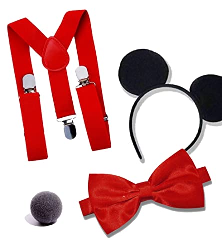 Dreamzfit Micky Maus Kostüm für Erwachsene, schwarzes Ohr, Nase, rote Hosenträger und Fliege, Junggesellenabschied, Spaß, Karneval, Cosplay, Mottoparty, Outfit, Zubehör von Dreamzfit