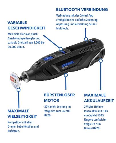 Dremel 8260 F0138260JA Multifunktionswerkzeug inkl. Akku, inkl. Ladegerät, mit Zubehör 1 Stück 12 von Dremel