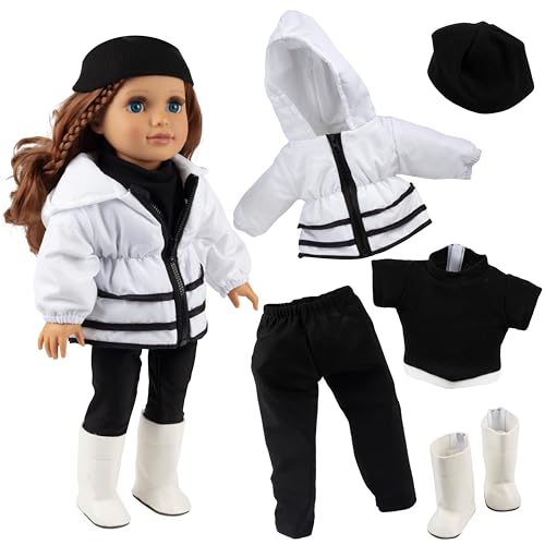 4-teiliges Winter-City-Puppen-Outfit für 45,7 cm große Puppen – Kleidung & Accessoires Set enthält Jacke, Hut, Stiefel, Hemd und Leggings – Lodge Vaction Skifahren Set Geschenk für Mädchen von Dress Along Dolly