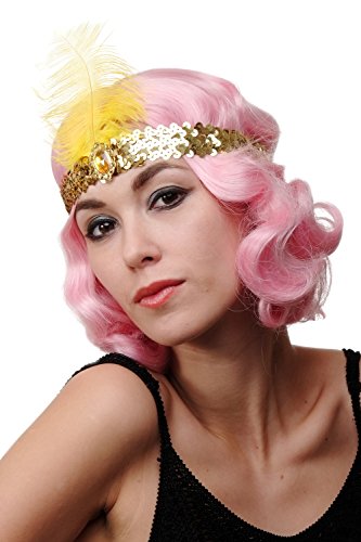 dressmeup VQ-006-GOLD Haarband Haarreif Stirnband Stirnreif Pailletten besetzt Gold Charleston 20er 30er Jahre Cabaret Feder von dressmeup