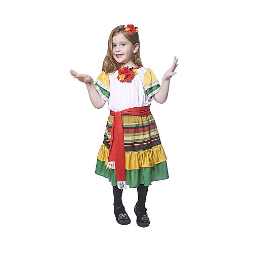 Dress Up America 484-T4 Tänzerin Kostüm Kleines Mädchen Mexikanische, Mehrfarbig, Größe 3-4 Jahre (Taille: 66-71 Höhe: 91-99 cm) von Dress Up America