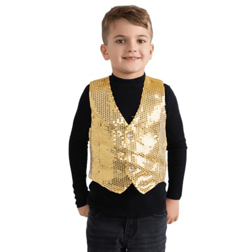 Dress Up America 745-L Gold Pailletten-Weste für Kinder, Größe 12-14 Jahre (Taille: 86-96 Höhe: 127-145 cm) von Dress Up America