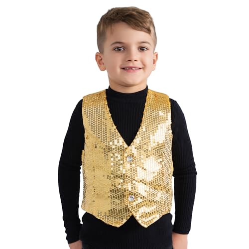 Dress Up America 745-M Gold Pailletten-Weste für Kinder, Größe 8-10 Jahre (Taille: 76-82 Höhe: 114-127 cm) von Dress Up America