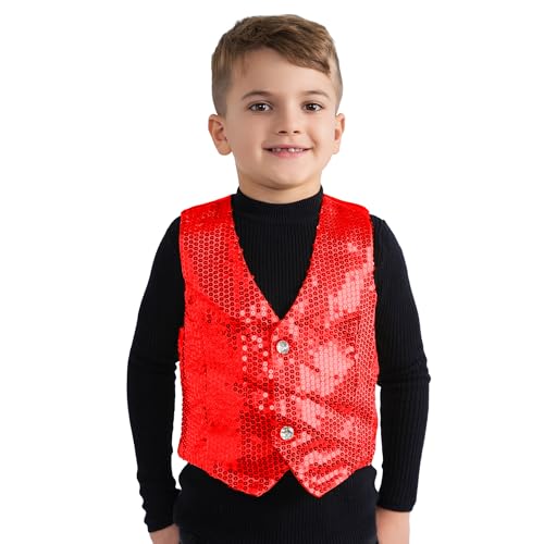 Dress Up America 747-M Rote Paillettenweste für Kinder, Größe 8-10 Jahre (Taille: 76-82 Höhe: 114-127 cm) von Dress Up America