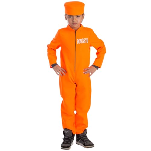 Dress Up America Kinder Häftling Kostüm - Gefangenenkostüm Für Kinder – Orangefarbener Overall Und Hut – Gefängniskostüm Für Jungen Und Mädchen von Dress Up America