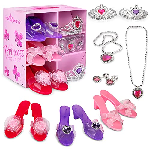 Dress Up America Anziehschuhe Für Kleine Mädchen - Prinzessinnen-Anziehset Enthält Schmuck Und 3 Paar Prinzessin Schuhe, 2 Diademe, Ohrringe Und Halskette, Prinzessin Schuhe Mädchen von Dress Up America