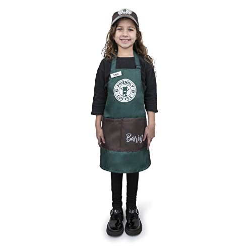 Dress Up America Barista-Kostüm für Kinder – Grüne Schürze und Mütze – Kaffee-Barista-Kostüm-Set von Dress Up America