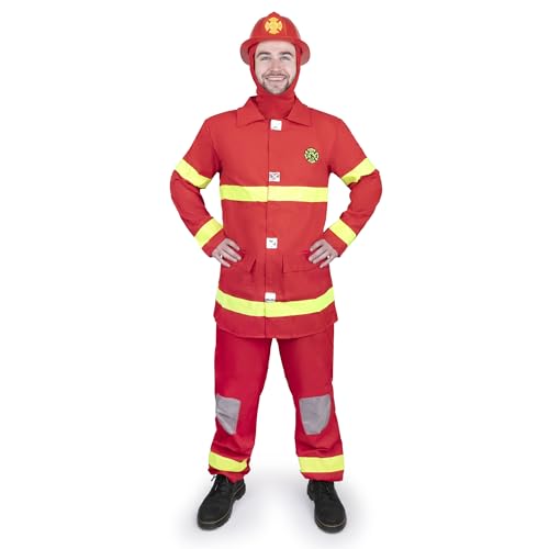 Dress Up America Rotes Feuerwehrmen-Kostüm für Erwachsene schwarz größe groß (Taille: 112-122, höhe: 168-173 cm, schrittnaht: 79-84 cm). von Dress Up America